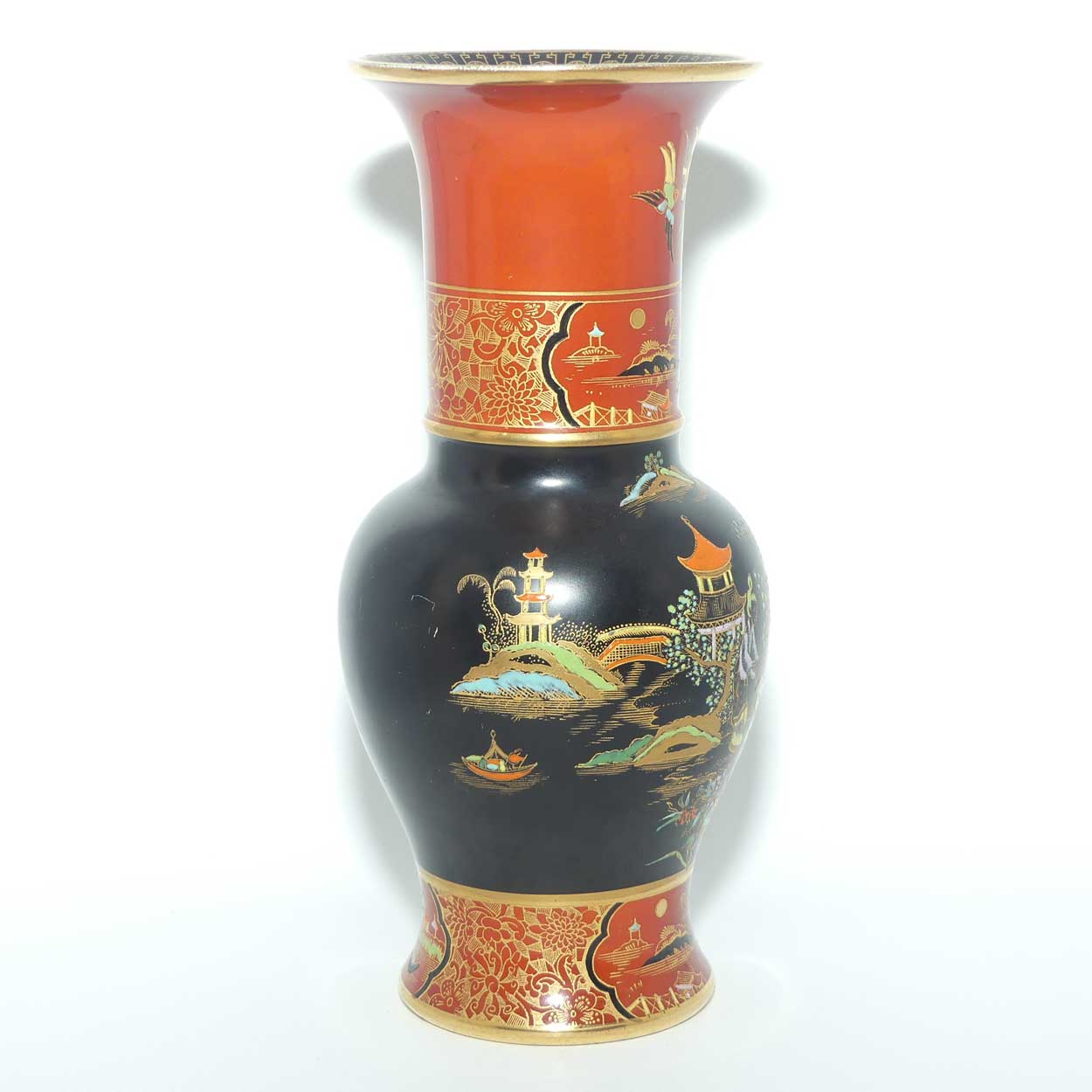 W & R Carlton Ware vase | Mikado pattern on Black and Terracotta | 2881