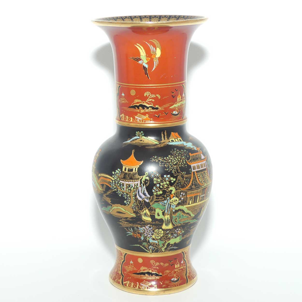 W & R Carlton Ware vase | Mikado pattern on Black and Terracotta | 2881