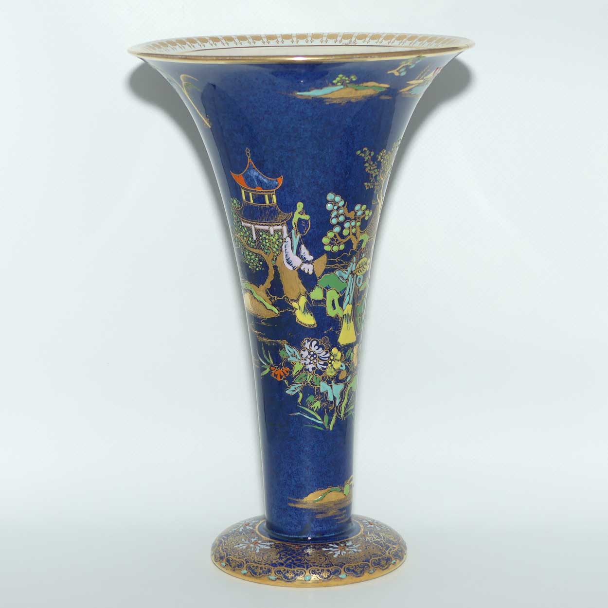 W & R Carlton Ware trumpet vase | Mikado pattern on Dark Blue ground