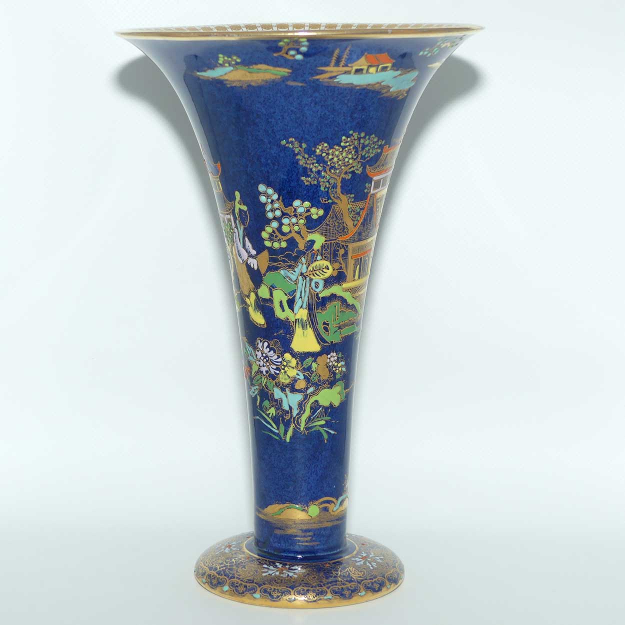 W & R Carlton Ware trumpet vase | Mikado pattern on Dark Blue ground