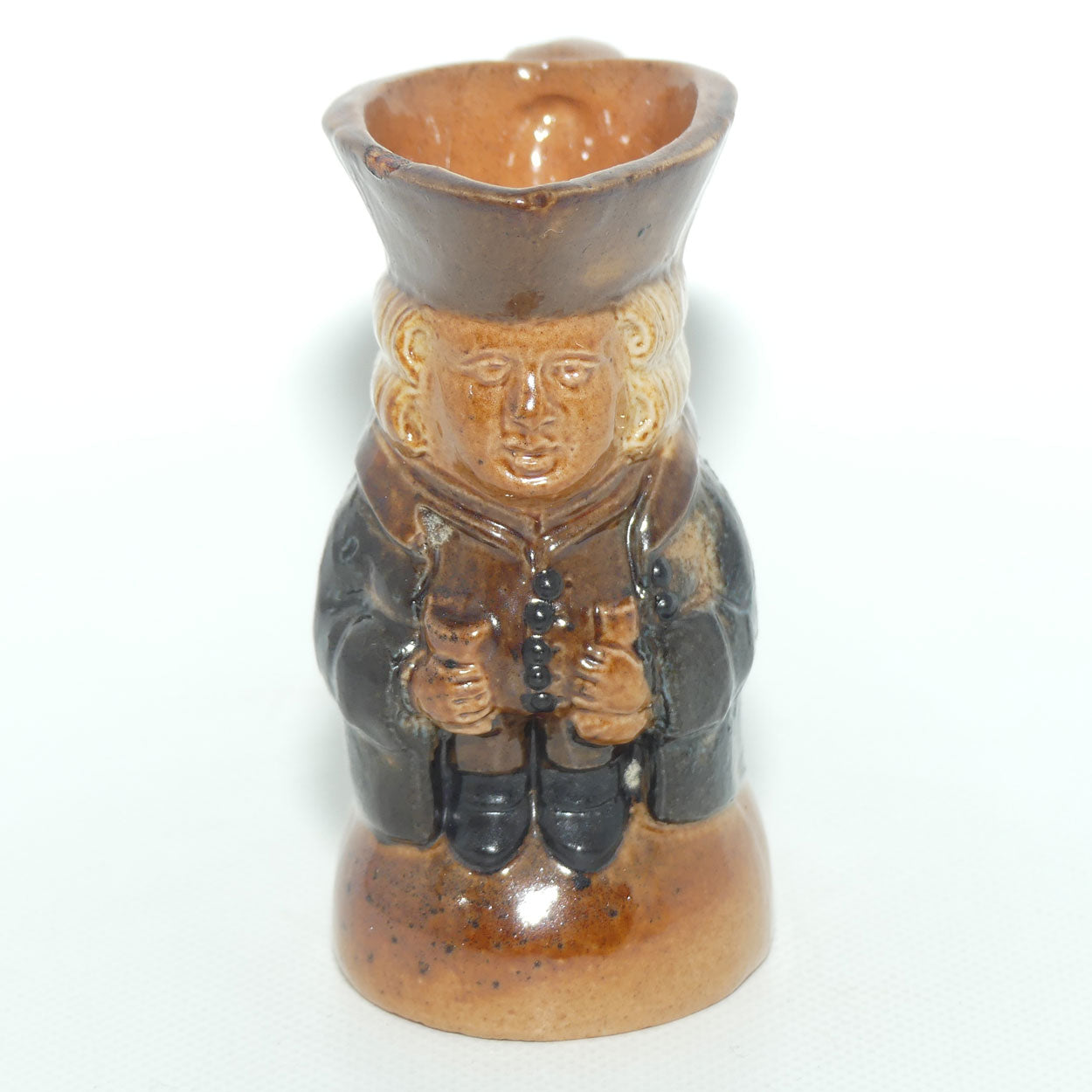 X8572 Royal Doulton Lambeth Harry Simeon The Standing Man Miniature toby | Sombre Face, Brown Waistcoat, Blue Jacket