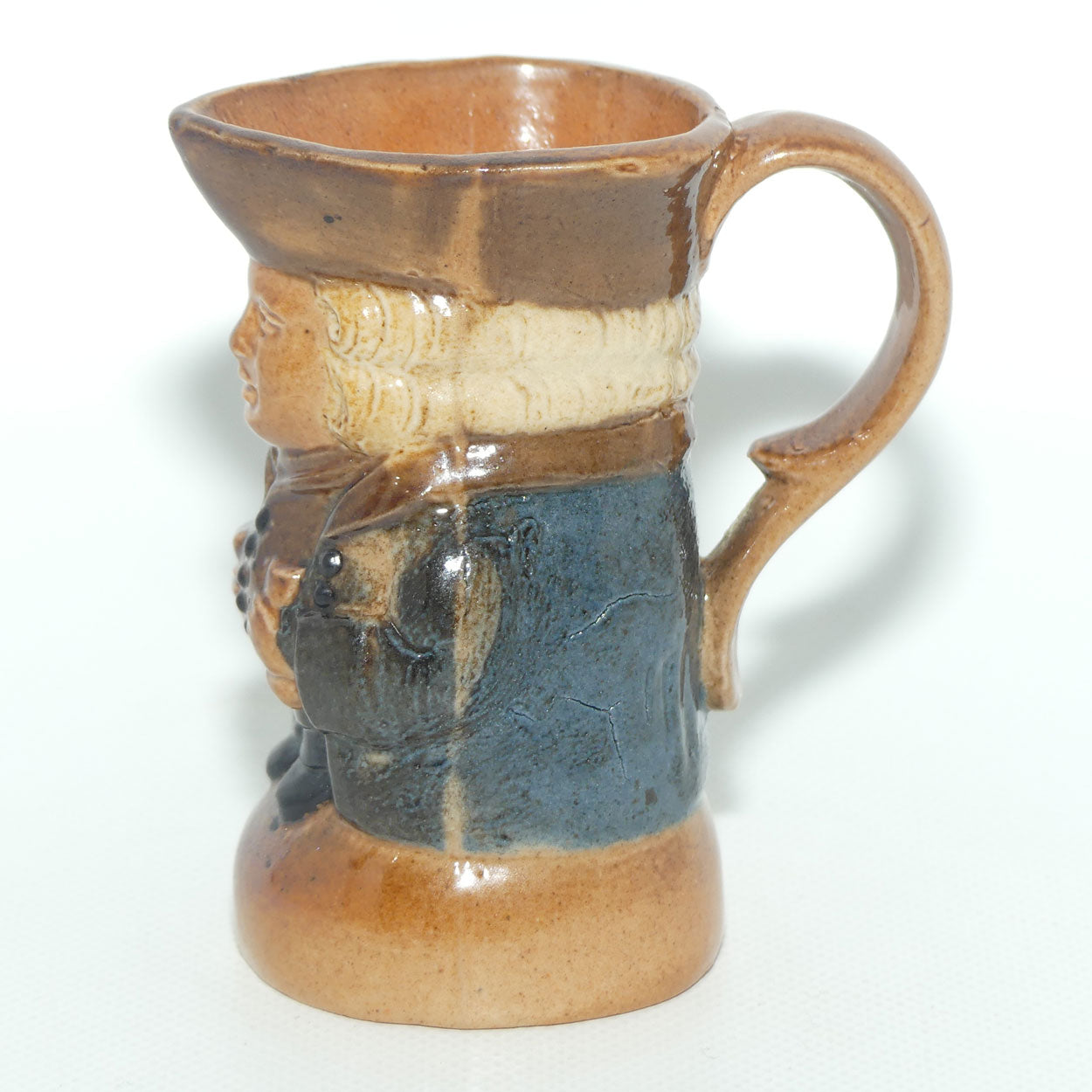 X8572 Royal Doulton Lambeth Harry Simeon The Standing Man Miniature toby | Sombre Face, Brown Waistcoat, Blue Jacket