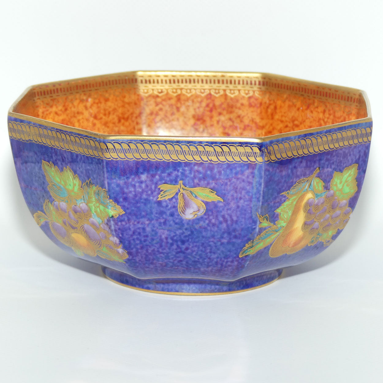 Wedgwood Lustre by Daisy Makeig Jones | Octagonal Bowl decorated with Strawberries and Fruit | Blue Fruit pattern Z5457