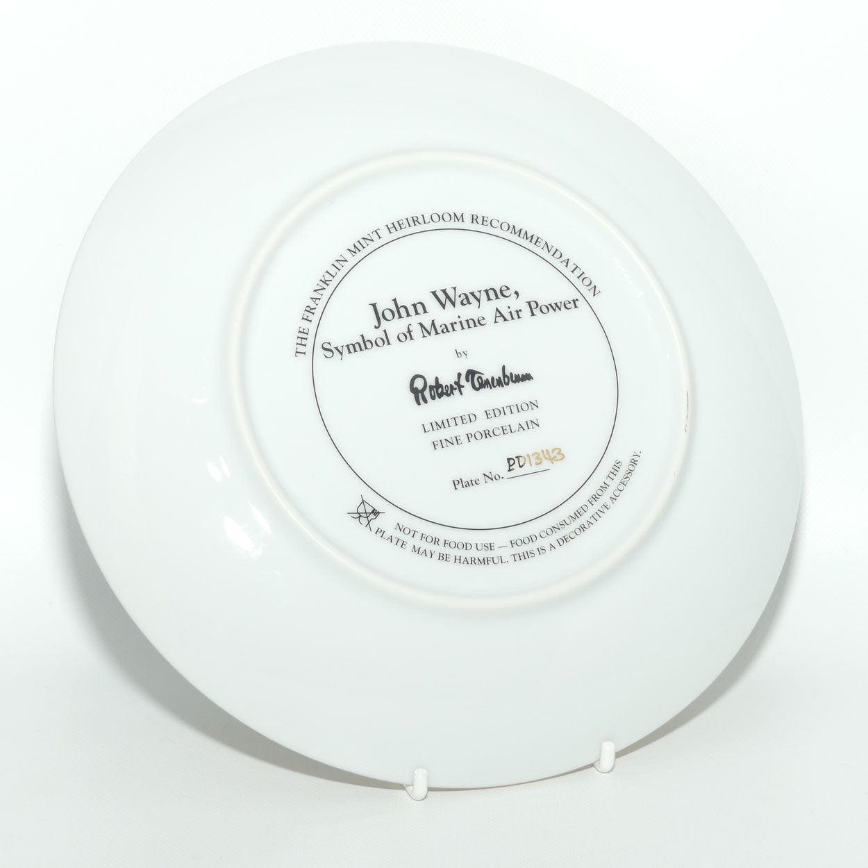 Franklin Mint Heirloom plate | John Wayne | Symbol of Marine Air Power + Cert