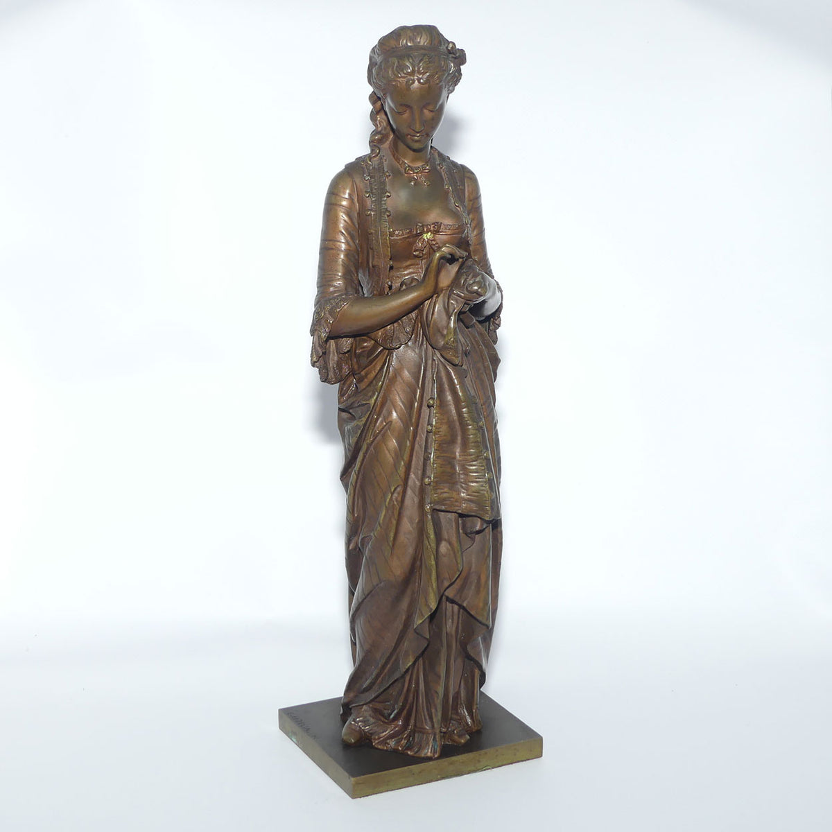 French Bronze entitled Jolie Couseuse | The Pretty Seamstress by Eugene-Antoine Aizelin