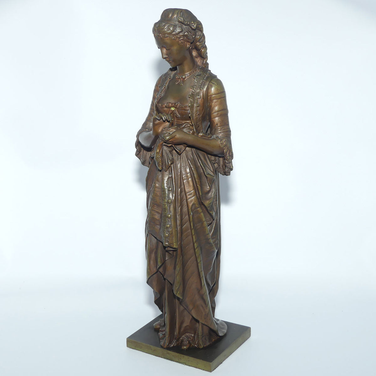 French Bronze entitled Jolie Couseuse | The Pretty Seamstress by Eugene-Antoine Aizelin
