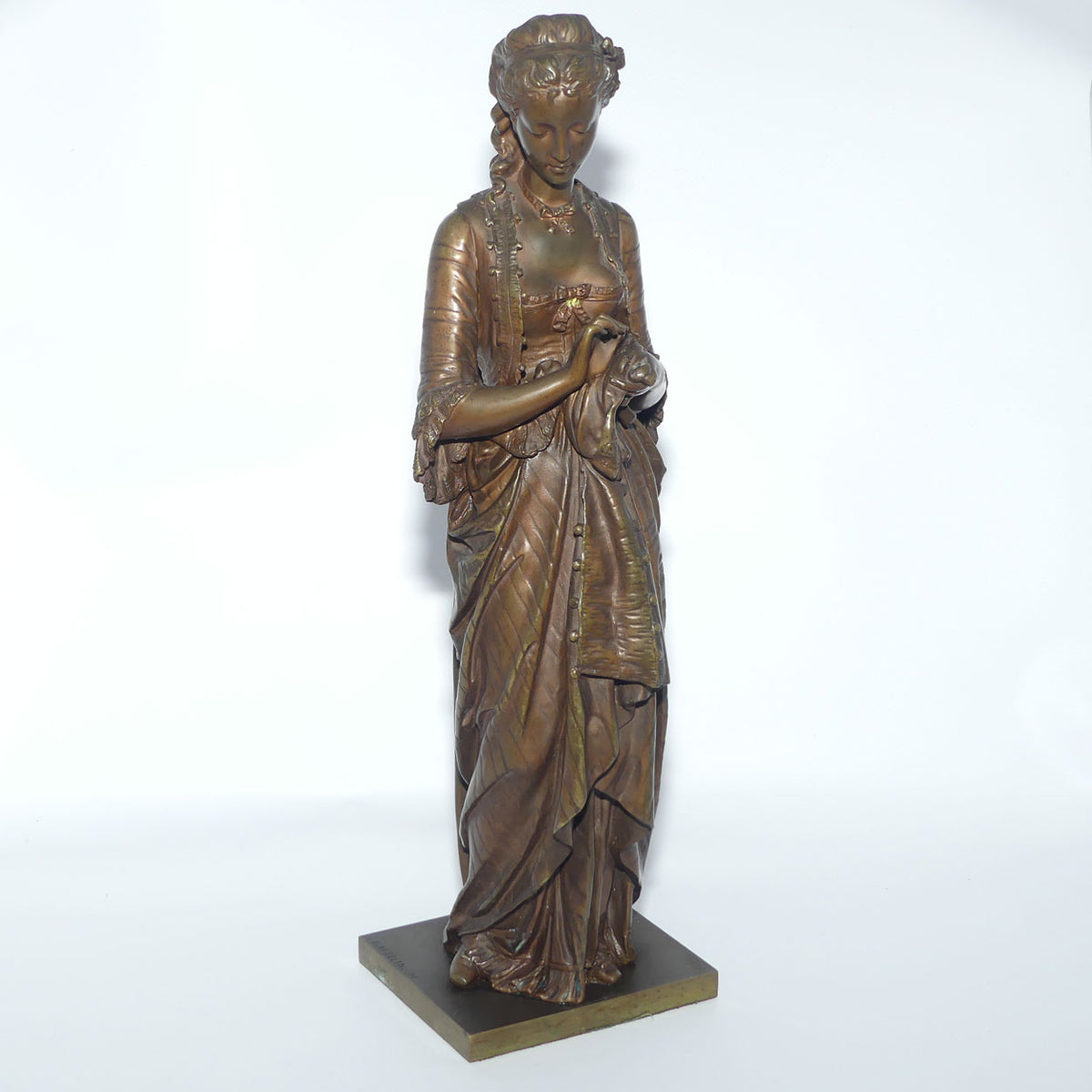 French Bronze entitled Jolie Couseuse | The Pretty Seamstress by Eugene-Antoine Aizelin