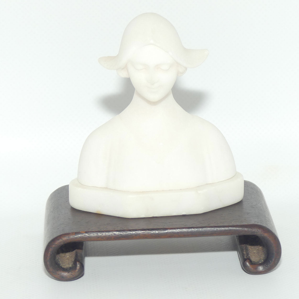Small Alabaster Bust of Dutch Girl on timber base by Raffaello Romanelli
