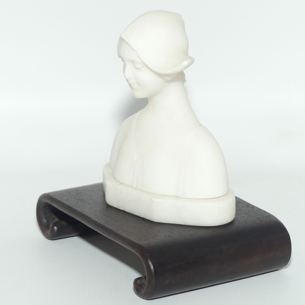 Small Alabaster Bust of Dutch Girl on timber base by Raffaello Romanelli