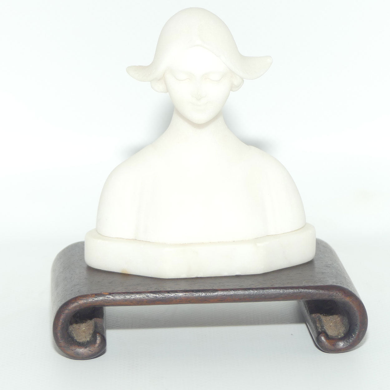 Small Alabaster Bust of Dutch Girl on timber base by Raffaello Romanelli