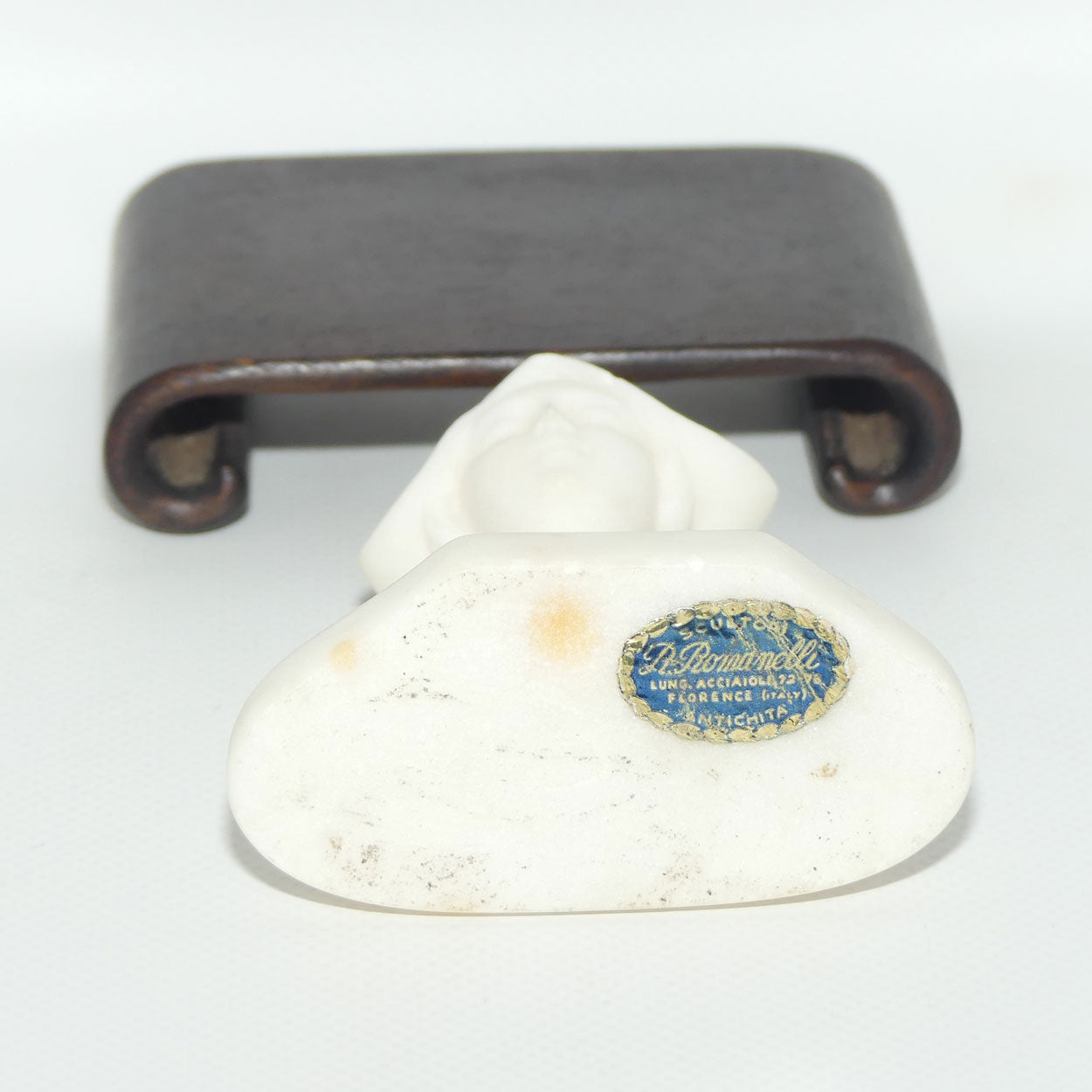 Small Alabaster Bust of Dutch Girl on timber base by Raffaello Romanelli