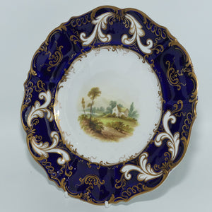 Samuel Alcock hand painted plate #2 | Cottage Scene with Cobalt Blue Border | c.1850