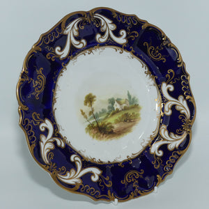 Samuel Alcock hand painted plate #2 | Cottage Scene with Cobalt Blue Border | c.1850