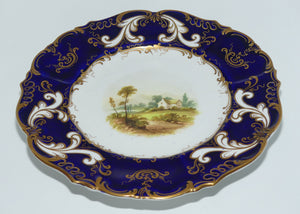 Samuel Alcock hand painted plate #2 | Cottage Scene with Cobalt Blue Border | c.1850