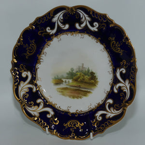 Samuel Alcock hand painted plate #3 | Castle Scene with Cobalt Blue Border | c.1850