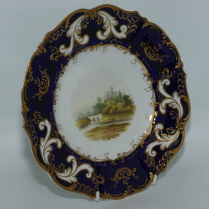 Samuel Alcock hand painted plate #3 | Castle Scene with Cobalt Blue Border | c.1850