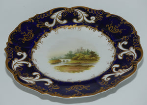 Samuel Alcock hand painted plate #3 | Castle Scene with Cobalt Blue Border | c.1850