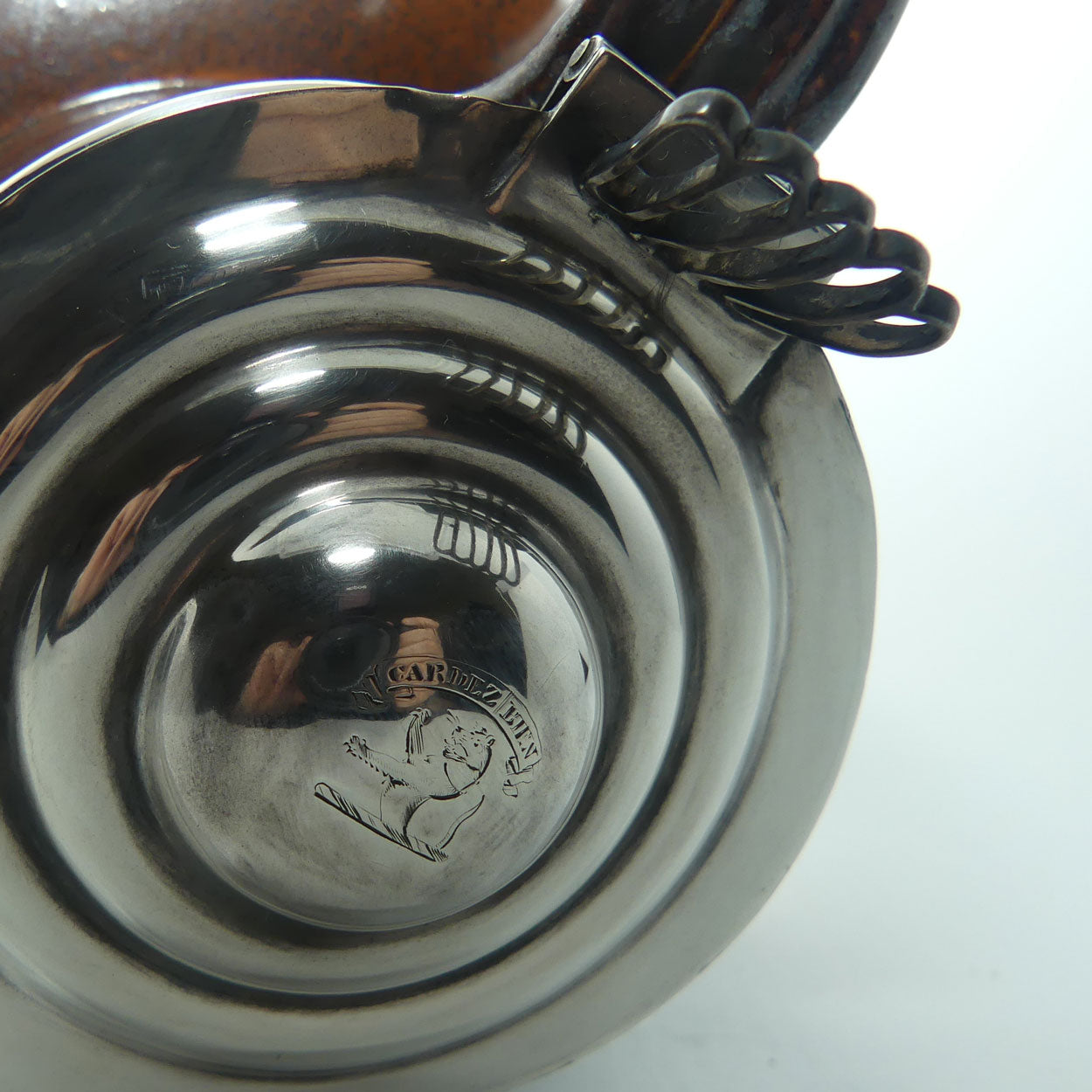 Doulton Lambeth Harvest Hunting ale jug with Sterling Silver Rim and Lid | Gardez Bien