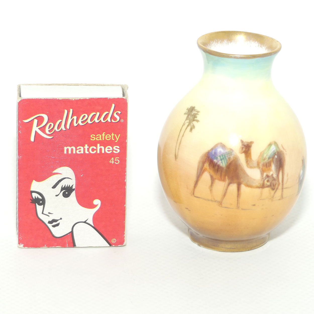 Royal Doulton hand painted & gilt Middle East Desert Scenes miniature vase | H Allen