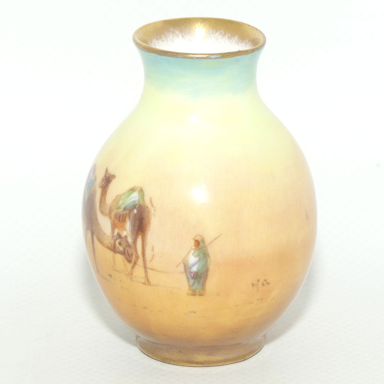 Royal Doulton hand painted & gilt Middle East Desert Scenes miniature vase | H Allen