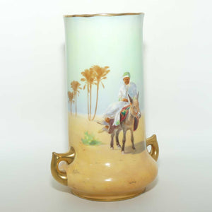 Royal Doulton hand painted and gilt Middle Eastern Desert Scenes handled vase | H Allen