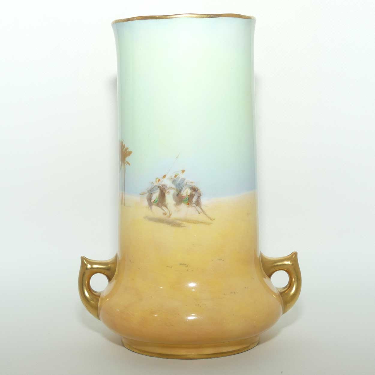 Royal Doulton hand painted and gilt Middle Eastern Desert Scenes handled vase | H Allen