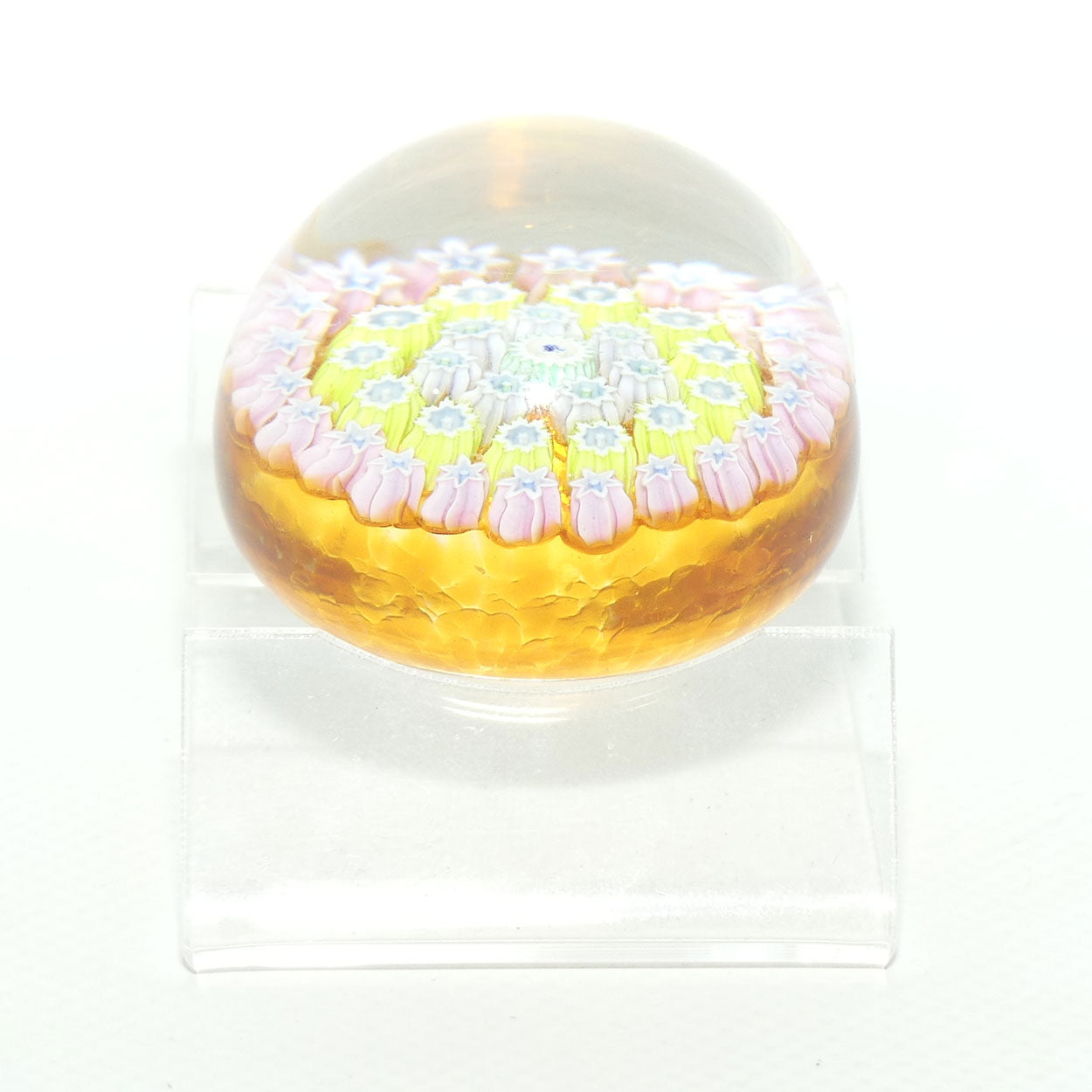 John Deacons Scotland Millefiori Silhouette Cane miniature paperweight | Amber