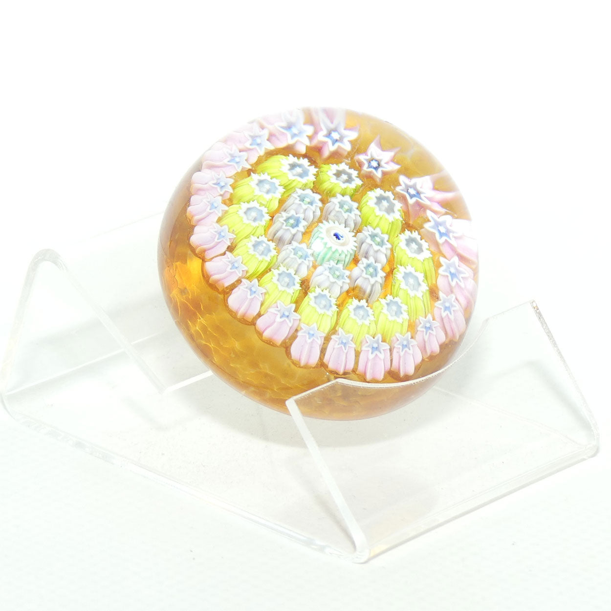 John Deacons Scotland Millefiori Silhouette Cane miniature paperweight | Amber