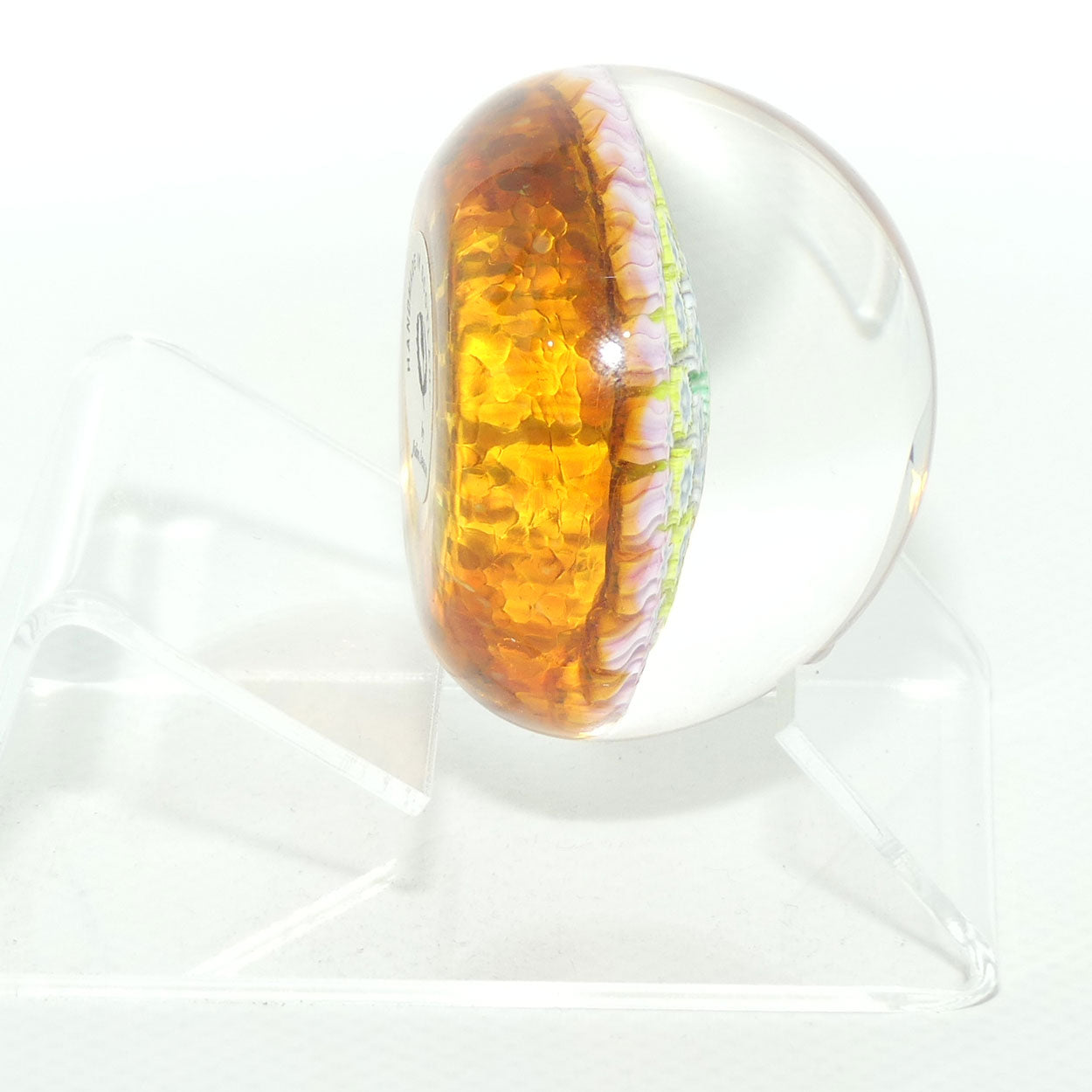 John Deacons Scotland Millefiori Silhouette Cane miniature paperweight | Amber