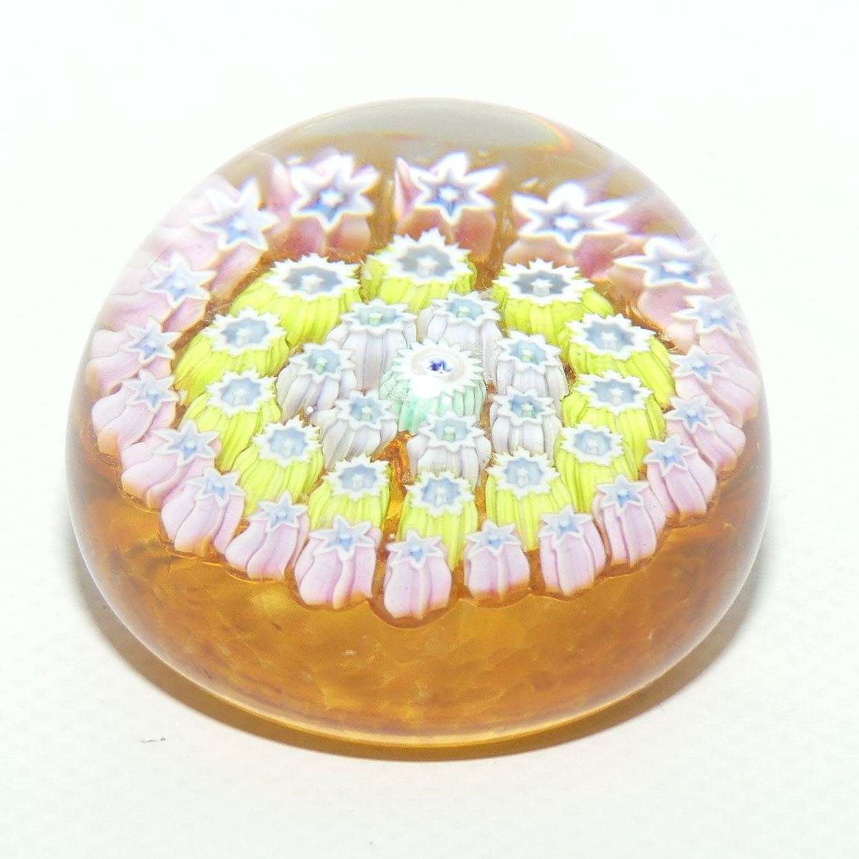 John Deacons Scotland Millefiori Silhouette Cane miniature paperweight | Amber