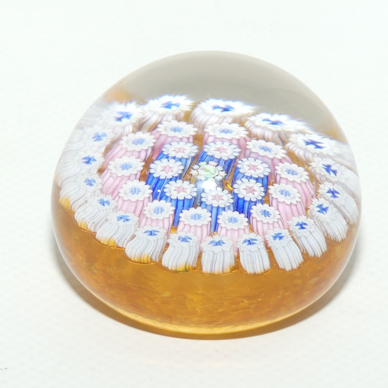 John Deacons Scotland Millefiori Concentric miniature paperweight | Amber