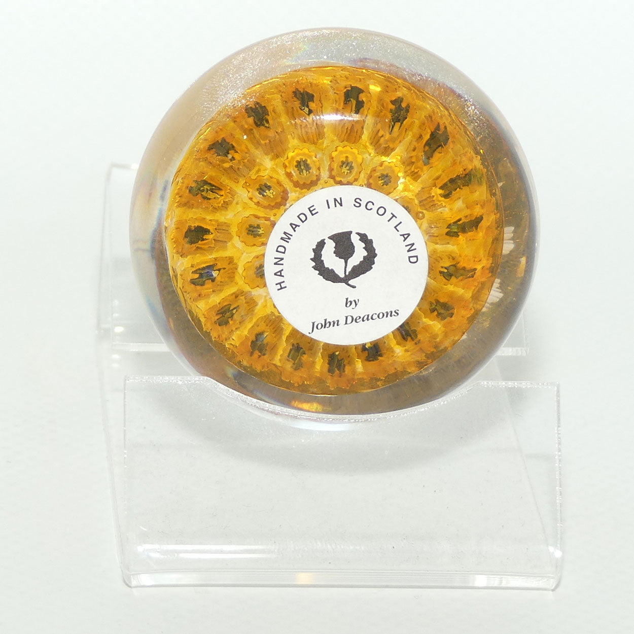 John Deacons Scotland Millefiori Concentric miniature paperweight | Amber