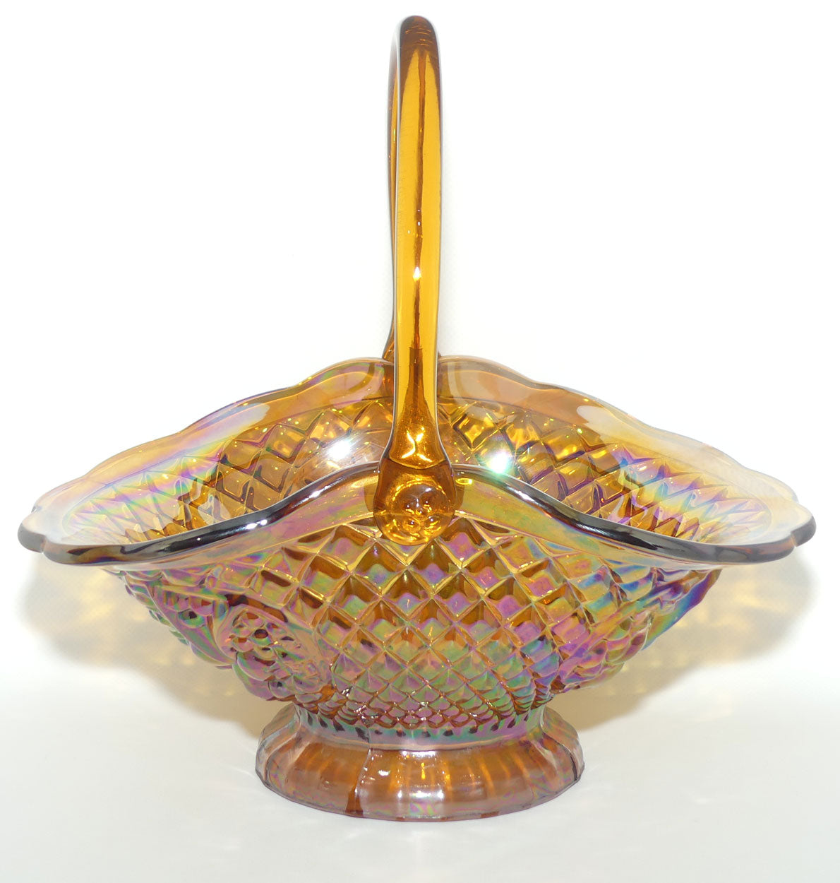 Amber Indiana Glass | Carnival Glass basket | 3 panels of Cherries