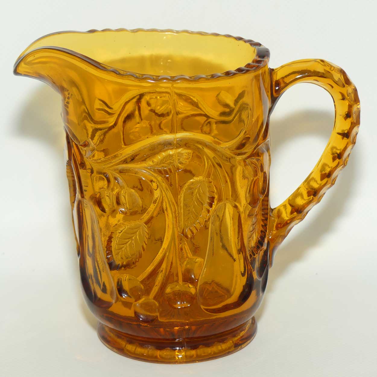 Depression Glass | Amber Glass jug | Pears and Cherries design