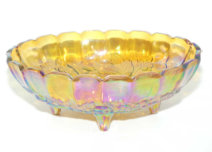 Indiana Glass | Amber Grape and Vine large oval bowl with 4 feet