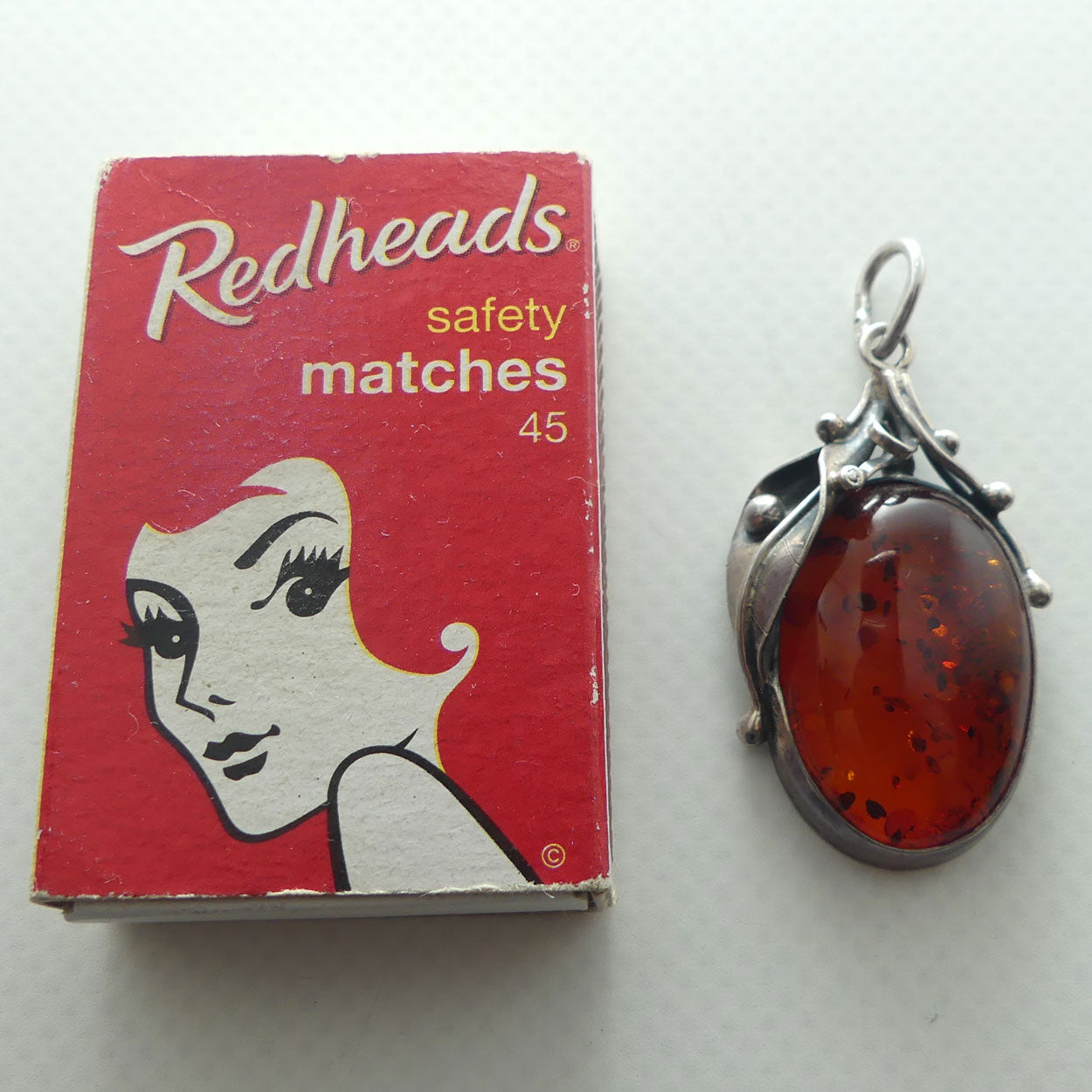 Sterling Silver and Baltic Amber Pendant | Leaf design