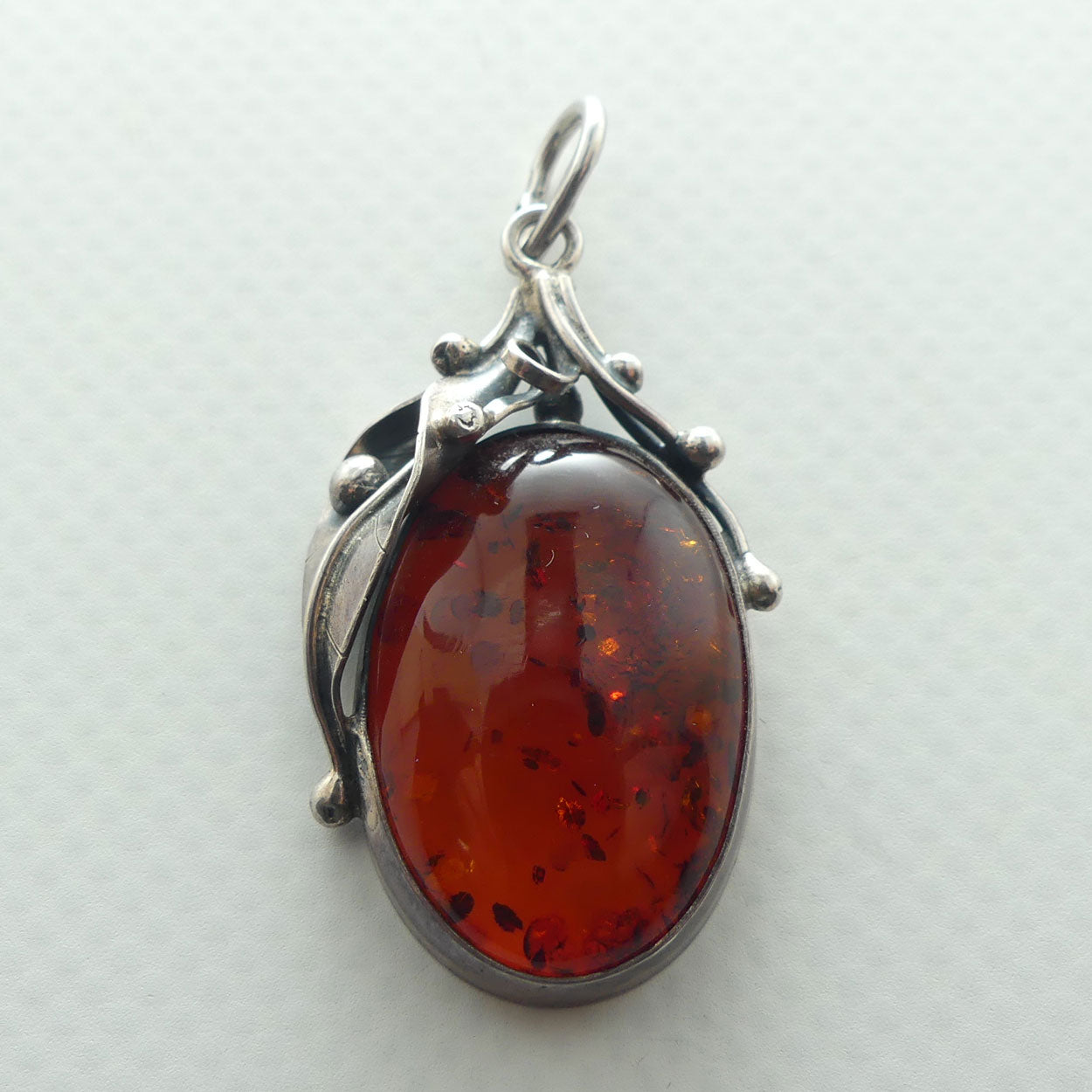 Sterling Silver and Baltic Amber Pendant | Leaf design