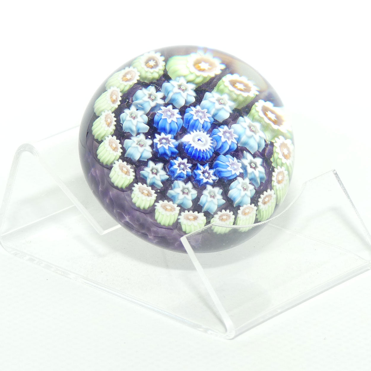 John Deacons Scotland Millefiori Silhouette Cane miniature paperweight | Amethyst