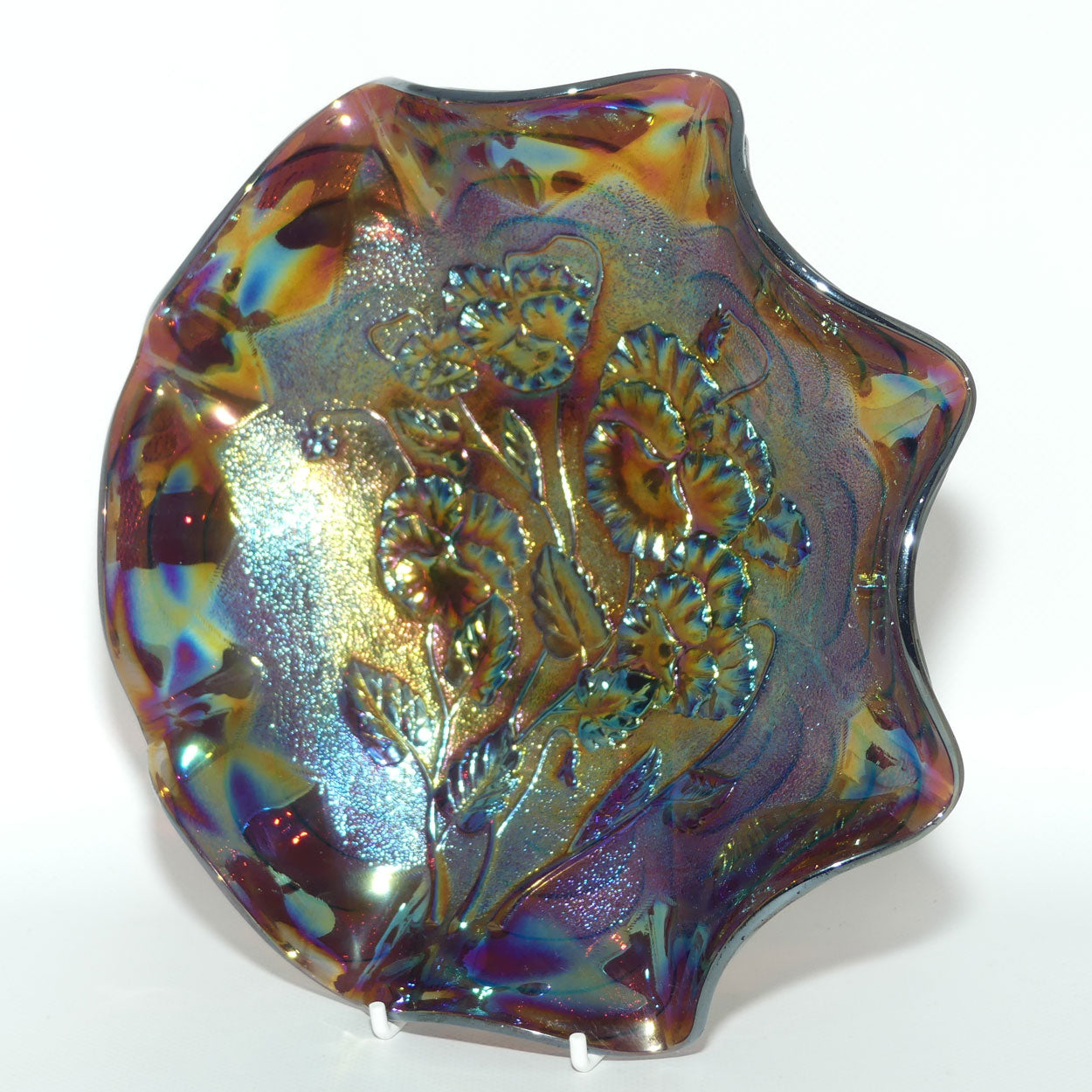 Imperial Carnival Glass Pansy Ruffled bowl | Amethyst | 23cm