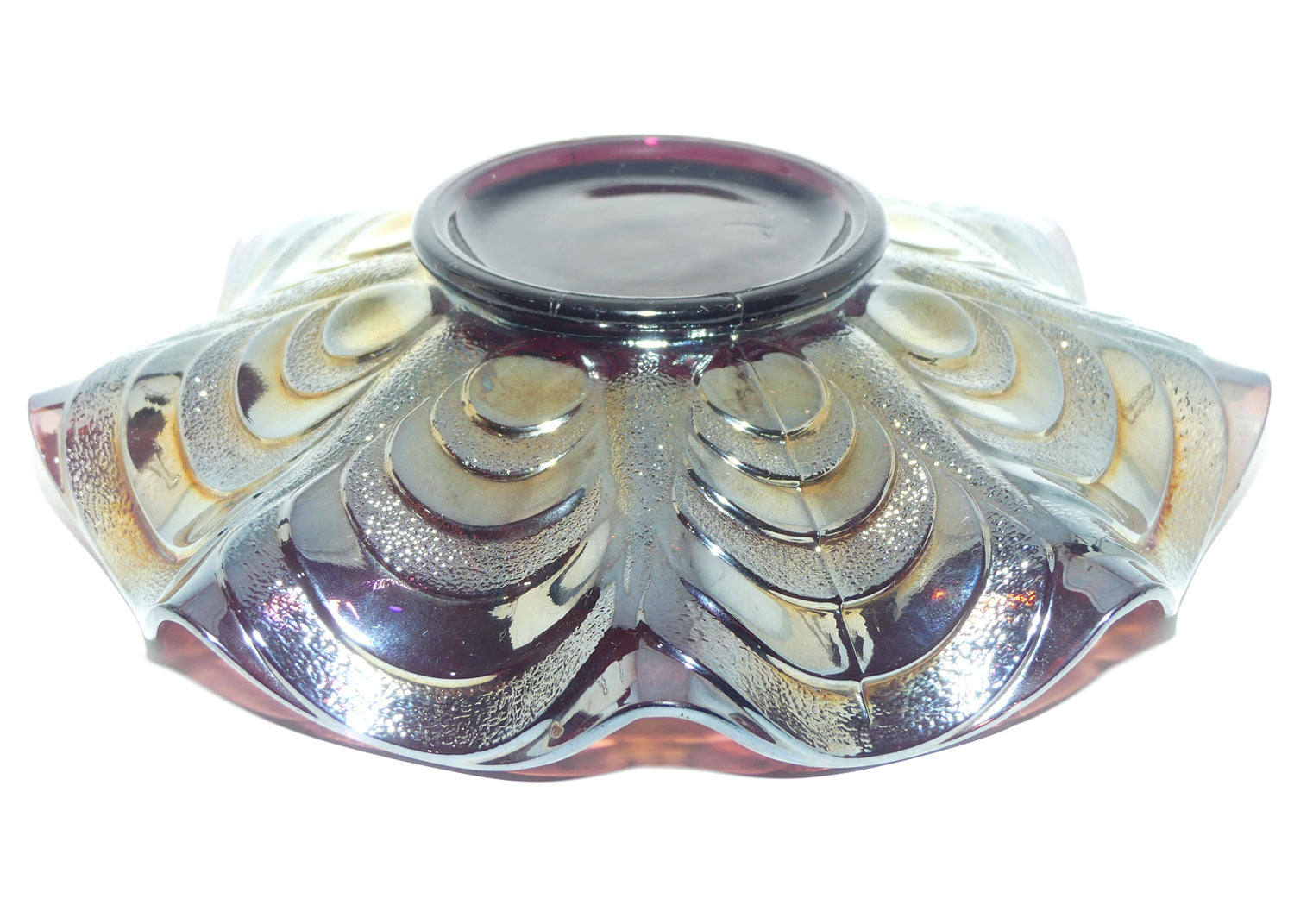 Imperial Carnival Glass Pansy Ruffled bowl | Amethyst | 23cm