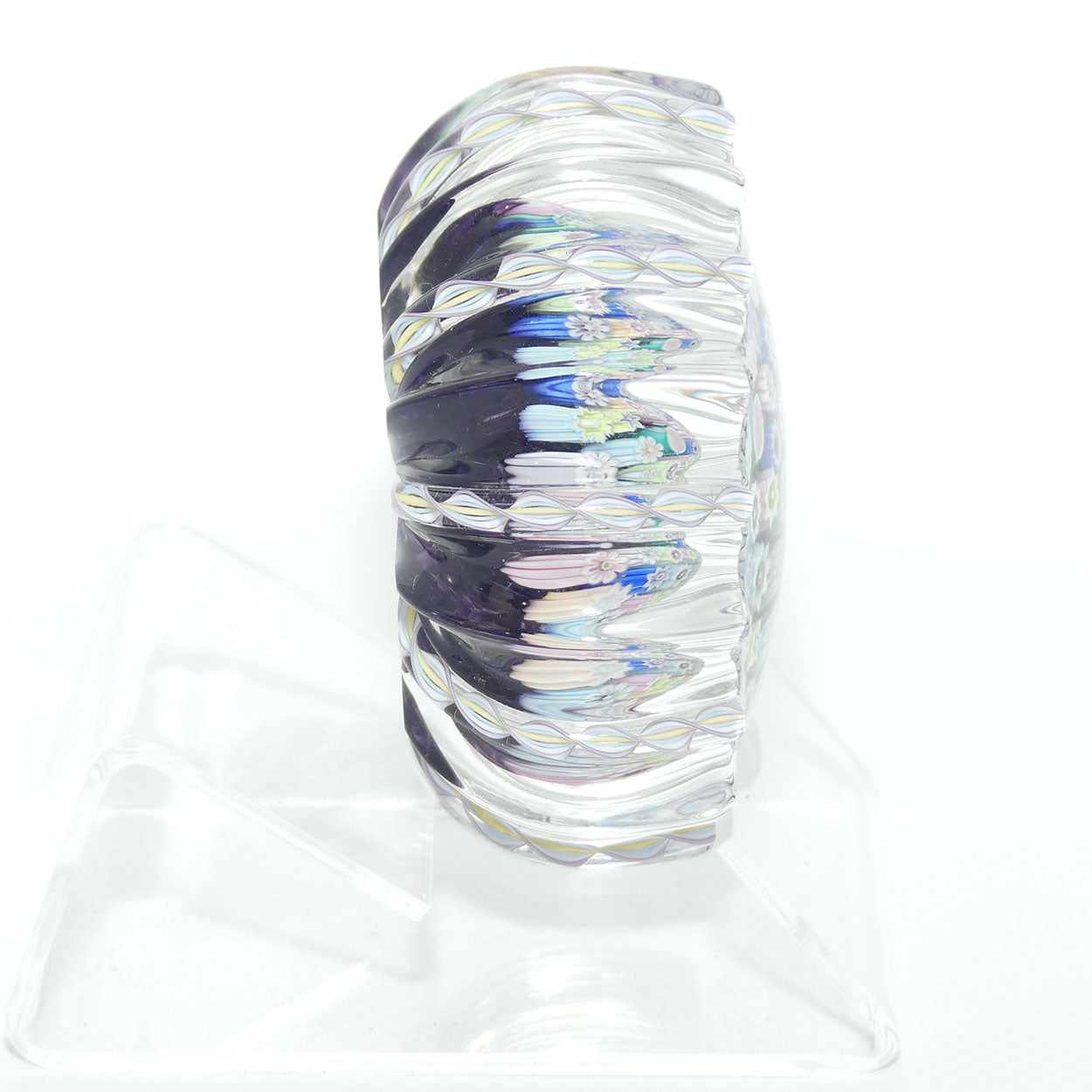 John Deacons Scotland Closepack Millefiori paperweight | Ribbed Latticino edge |  Amethyst