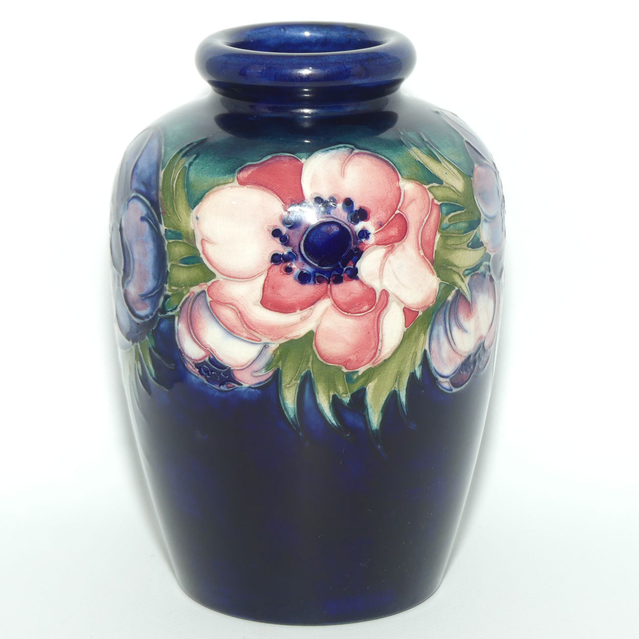 Walter Moorcroft Anemone on Blue ground vase | Bulbous Shape