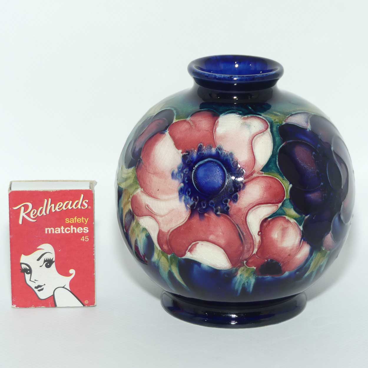Walter Moorcroft Anemone on Blue ground ball vase | Shape 41/4