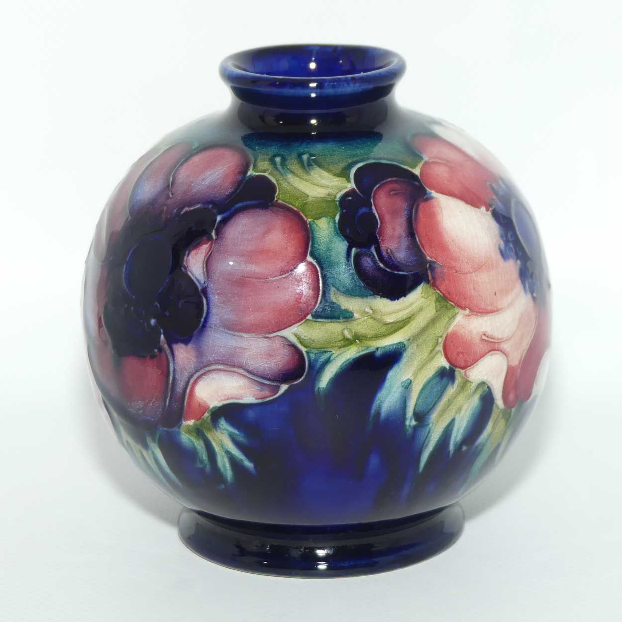 Walter Moorcroft Anemone on Blue ground ball vase | Shape 41/4