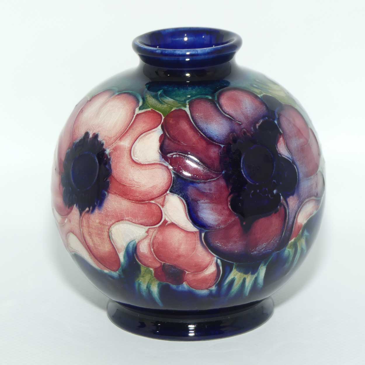 Walter Moorcroft Anemone on Blue ground ball vase | Shape 41/4