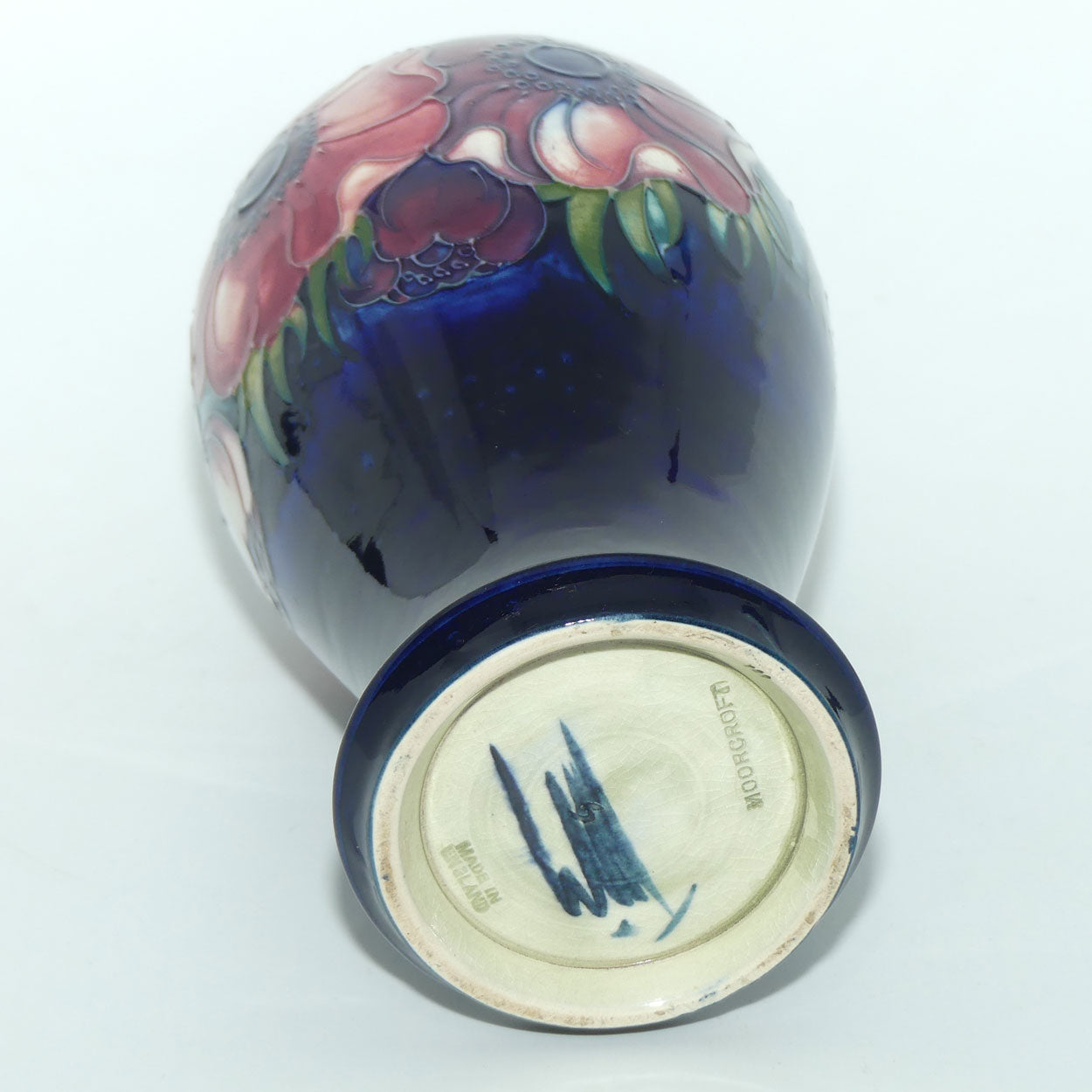 Walter Moorcroft Anemone Blue tall waisted vase