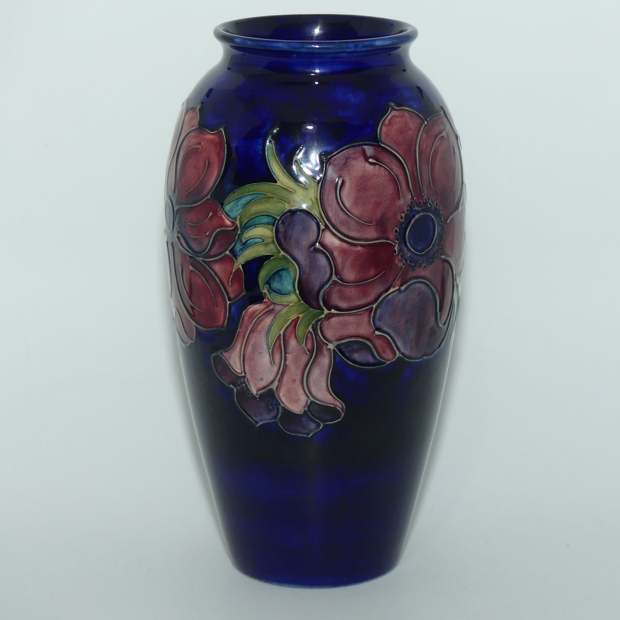 Walter Moorcroft Anemone on Blue ground tall cylinder 393/10 vase | c.1970 | #2