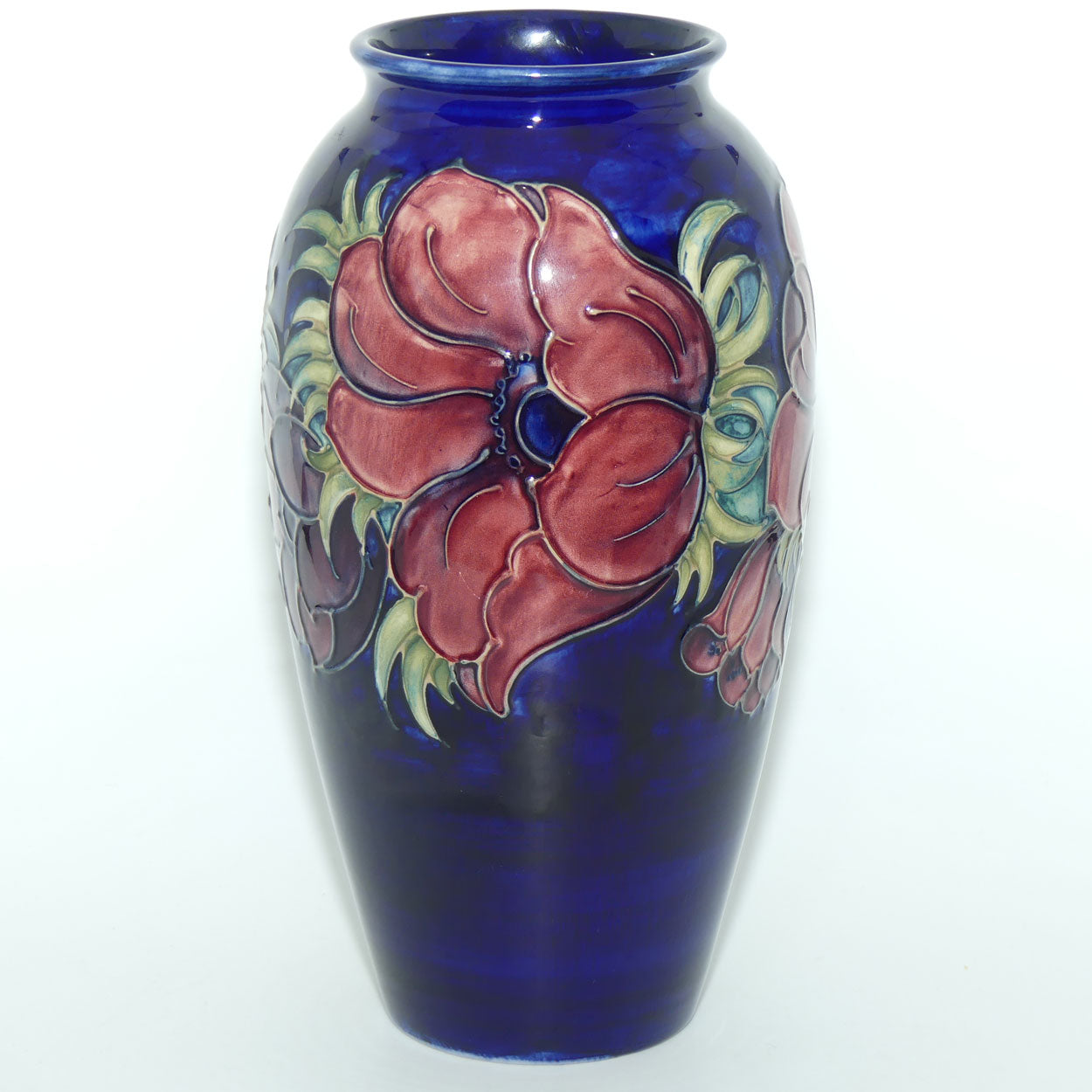Walter Moorcroft Anemone on Blue ground tall cylinder 393/10 vase | c.1970 | #2