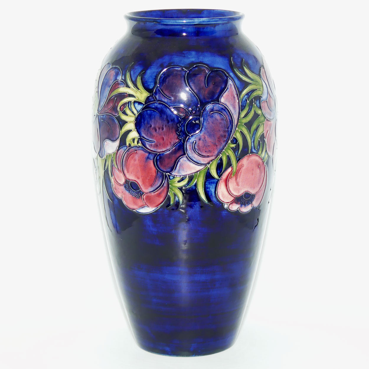 Walter Moorcroft Anemone on Blue ground very tall cylinder vase