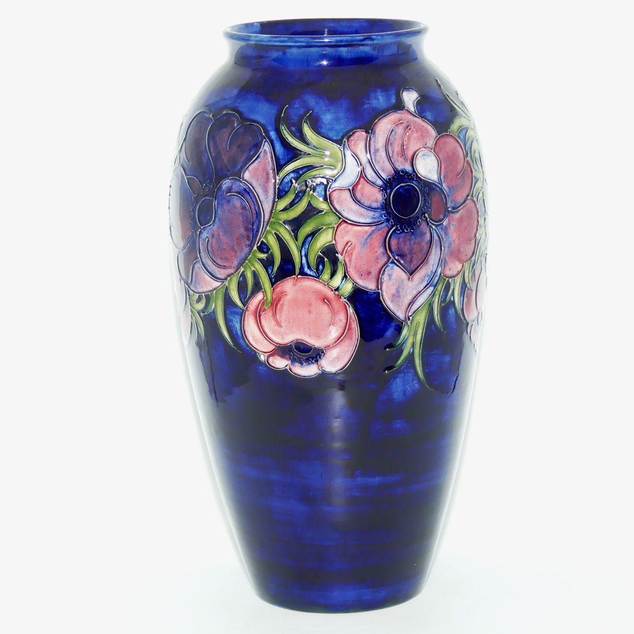 Walter Moorcroft Anemone on Blue ground very tall cylinder vase